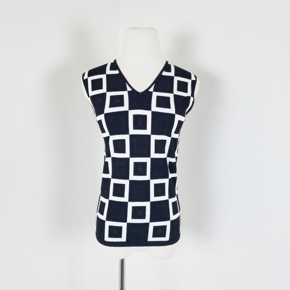 Geometric Tank Top Sleeveless Abstract V-neck Squares Mid Century Mod MCM - Picture 4 of 9